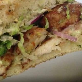 Fried chicken focaccia sandwich